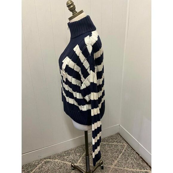 Brand New A New Day Women's Size Medium Navy Blue Cream Pullover Sweater 1/4 Zip - Picture 9 of 13